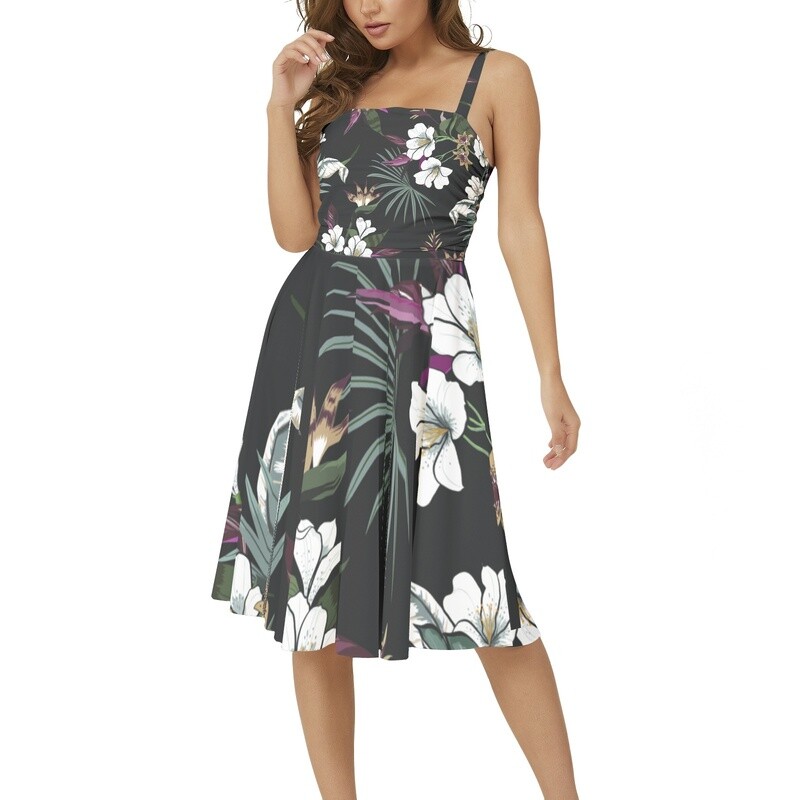 Sleeveless Square Neck Flare Hem Midi Dress