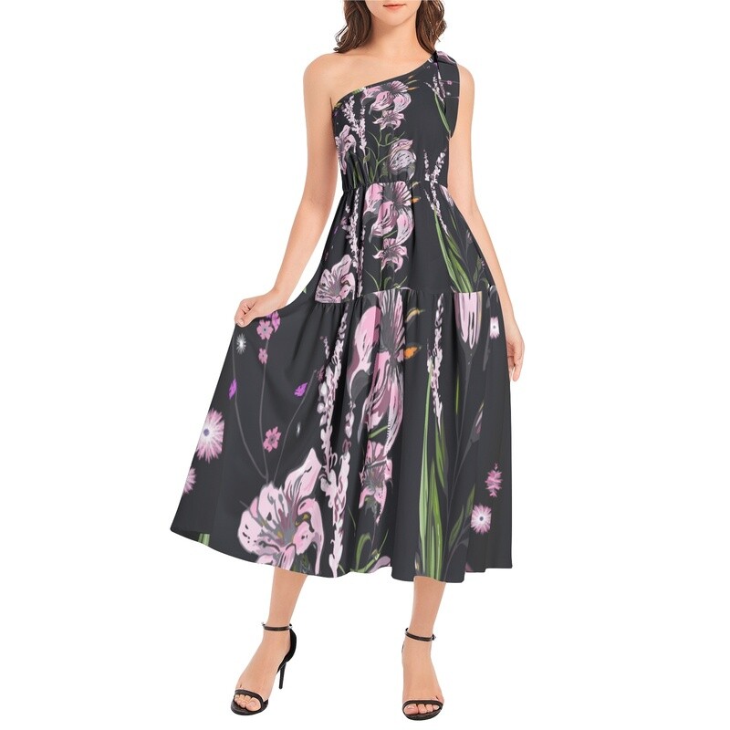 Ruffle Hem One Shoulder Midi Dress