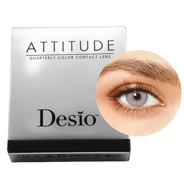 Verpackung und Auge Farbmuster der Desio™ Dreimonats-Farblinsen, 2-farbig | Rebel Grey Farblinsen