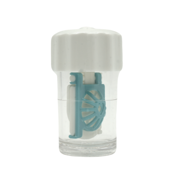 Kontaktlinsenbehälter mit Ventil weiß/mint Deckel, verschlossen