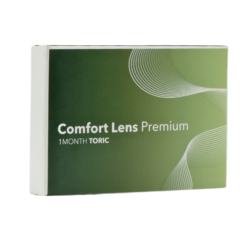 Vorderansicht der Verpackung von Comfort Lens Premium Monatslinsen, torisch