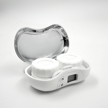 Digicase Kontaktlinsenetui mit Kontaktlinsenbehälter, Erinnerungsfunktion, weiß, geöffnet