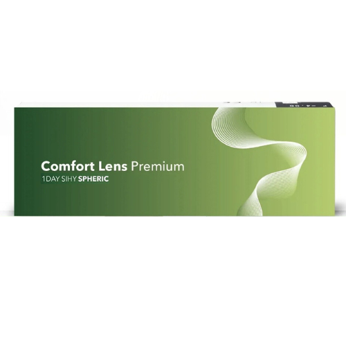 Comfort Lens Premium SiHyTageslinsen, sphärisch Vorderansicht der Verpackung von Comfort Lens Premium Silikon Hydrogel Tageslinsen, sphärisch