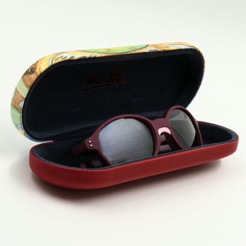 Brillenetui für Kinderbrille Kauli Quappe Brillenetui für Kinderbrille, geöffnet, Unterseite rot, Oberseite Motiv, Brille darin