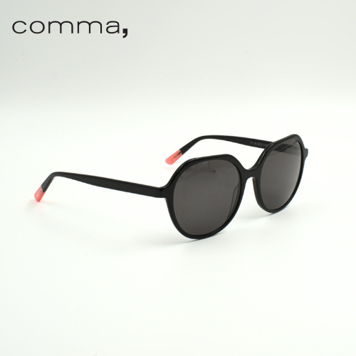 Sonnenbrille - comma, 77106 30 comma Sonnenbrille rund, schwarz glänzend, rosafarbener Akzent Damen, Seitenansicht rechts