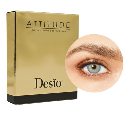  Verpackung und Auge Farbmuster der Desio™ Dreimonats-Farblinsen, 3-farbig | Irresistible Blue Farblinsen, sphärisch