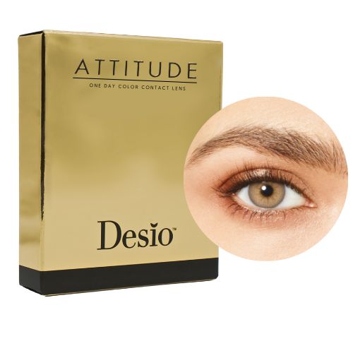 Verpackung und Auge Farbmuster der Desio™ Tages-Farblinsen, 3-farbig | Tender Hazel Farblinsen, sphärisch