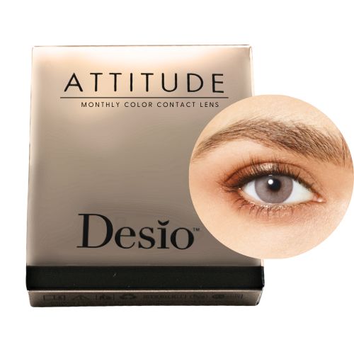 Desio™ Monats-Farblinsen, 1-farbig | Sublime Grey, sphärisch Verpackung und Auge Farbmuster der Desio™ Monats-Farblinsen, 1-farbig | Sublime Grey Farblinsen, sphärisch