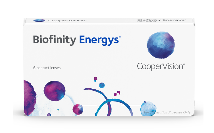 Vorderansicht der Verpackung Biofinity Energys® Monatslinsen, sphärisch