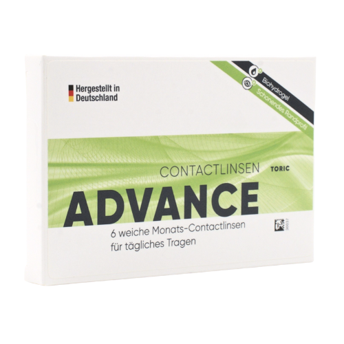 Vorderansicht der Verpackung Advance Monatslinsen, torisch
