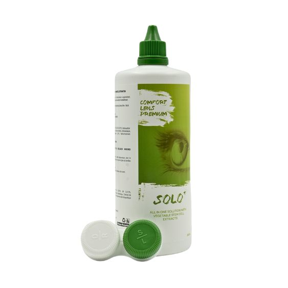 Flasche von Comfort Lens Premium Solo+ 360ml und Kontaktlinsenbehälter