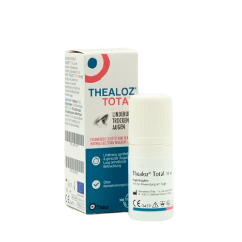Verpackung und Fläschchen Thealoz® Total Augentropfen