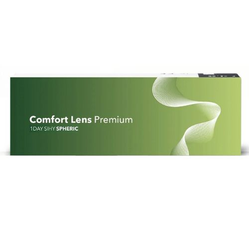 Vorderansicht der Verpackung von Comfort Lens Premium Silikon Hydrogel Tageslinsen, sphärisch