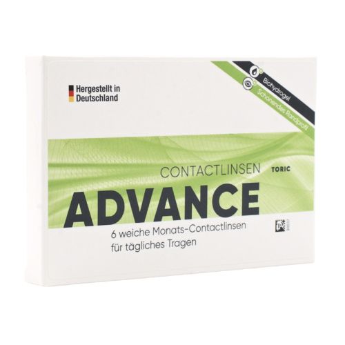 Vorderansicht der Verpackung Advance Monatslinsen, torisch