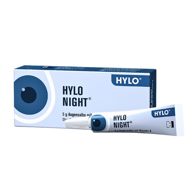 Verpackung und Tube der HYLO NIGHT® Augensalbe