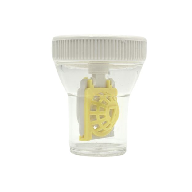 Kontaktlinsenbehälter mit Ventil weiß/gelber Deckel, verschlossen
