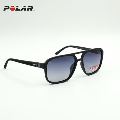 POLAR® Sonnenbrille rechteckig bis quadratisch, mitternachtsblau zeitlos unisex, Seiteansicht rechts, schräg Frontansicht