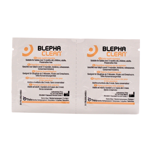 Vorderansicht Verpackung Blephaclean® Reinigungstücher gegen trockene Augen 