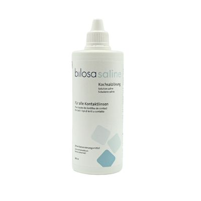 Vorderansicht der Flasche von bilosa Saline Kochsalzlösung, 360ml
