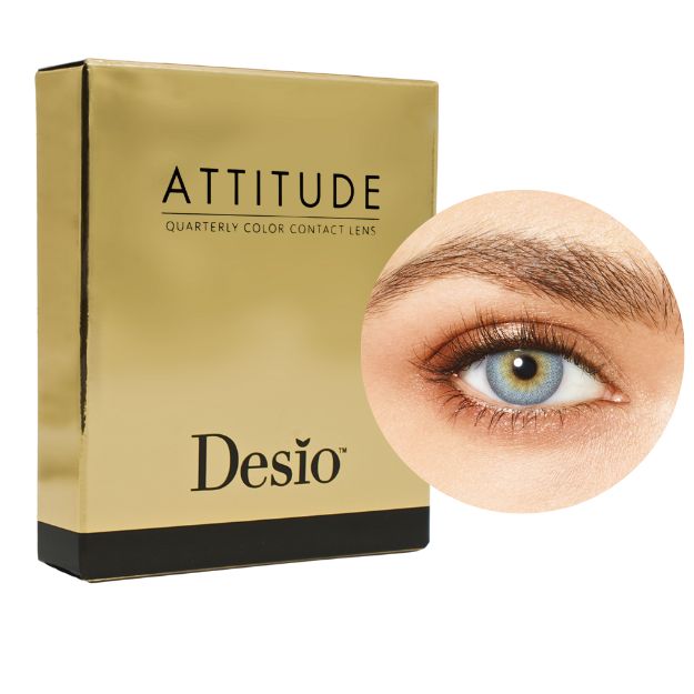Desio™ Dreimonats-Farblinsen, 3-farbig | Irresistible Blue Verpackung und Auge Farbmuster der Desio™ Dreimonats-Farblinsen, 3-farbig | Irresistible Blue Farblinsen