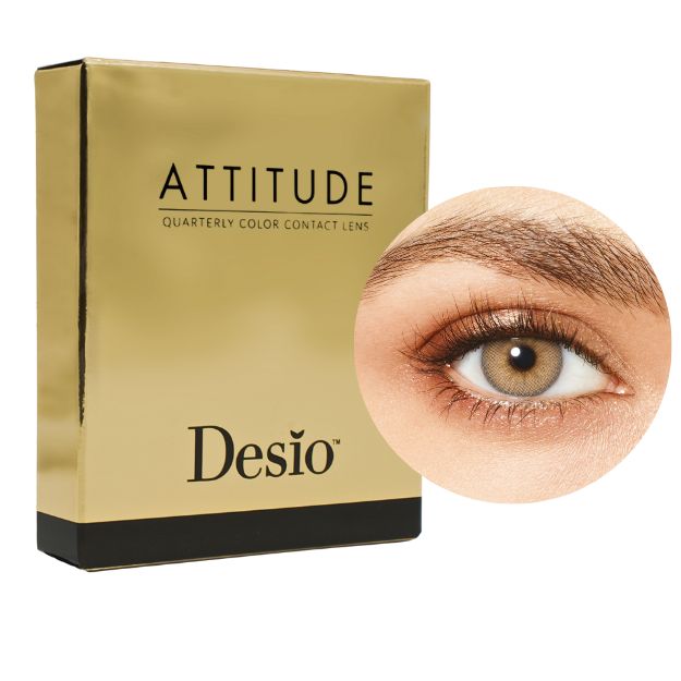 Desio™ Dreimonats-Farblinsen, 3-farbig | Tender Hazel Verpackung und Auge Farbmuster der Desio™ Dreimonats-Farblinsen, 3-farbig | Tender Hazel Farblinsen