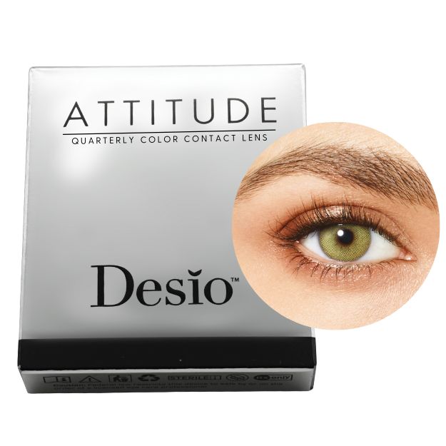Desio™ Dreimonats-Farblinsen, 2-farbig | Wild Green Verpackung und Auge Farbmuster der Desio™ Dreimonats-Farblinsen, 2-farbig | Wild Green Farblinsen