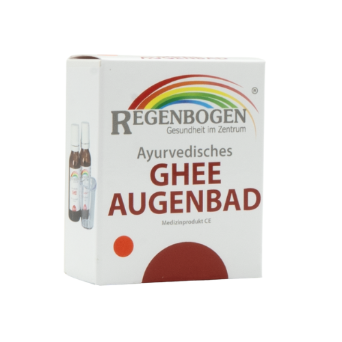 Verpackung und 2 Fläschchen des Ghee Augenbads