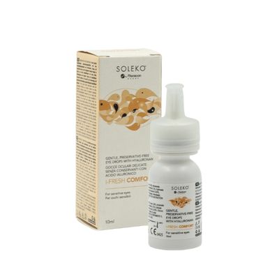 Verpackung und Fläschchen Soleko I-Fresh-Comfort Augentropfen 10 ml 