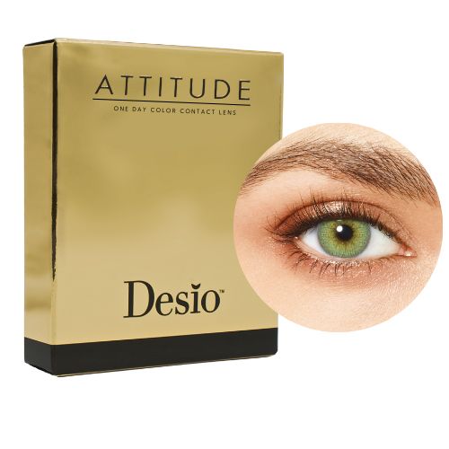 Verpackung und Auge Farbmuster der Desio™ Tages-Farblinsen, 3-farbig | Charming Green Farblinsen, sphärisch