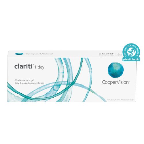 clariti™ 1 Day, sphärisch Vorderansicht der Verpackung von clariti™ 1 Day, sphärisch