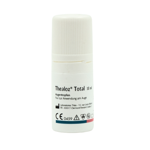 Verpackung und Fläschchen Thealoz® Total Augentropfen