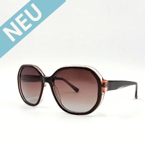Runde Statement-Sonnenbrille rosé-braun transparent mit braunen Verlaufsgläsern – schräge Ansicht