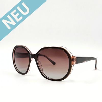 Runde Statement-Sonnenbrille rosé-braun transparent mit braunen Verlaufsgläsern – schräge Ansicht