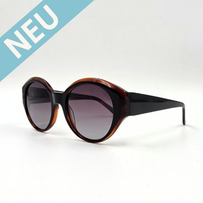Runde Sonnnenbrille mit bernsteinfarbenem Rahmen, Verlauf braun hell dunkel, Verlaufstönung, Vorderansicht