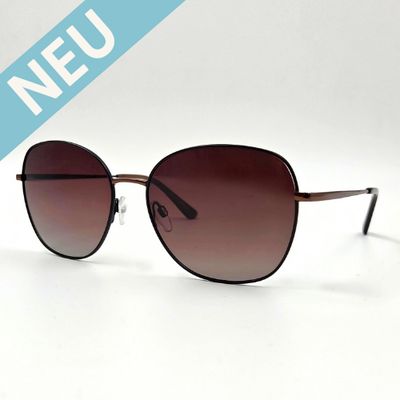 Sonnenbrille - Copper Round Light, 7054-102 Sonnenbrille mit dünnem Metallrahmen in Kupfer und braunen Verlaufsgläsern – schräge Seitenansicht