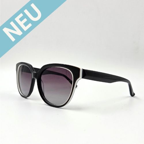 runde Sonnenbrille, schwarzer Rahmen, weiße Elemente, Verlaufsgläser, Vorderansicht