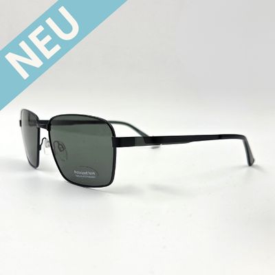 Schwarze Sonnenbrille mit eckigem Metallrahmen und dunklen Gläsern – Seitenansicht