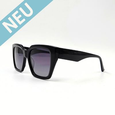 Sonnenbrille - Black Bold, 7034-102 Eckige Sonnenbrille, markanter schwarzer Rahmen, breite Bügel, Verlaufsgläser, Vorderansicht