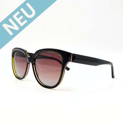 Sonnenbrille - Sunset Pop, 7002-101 Runde Sonnenbrille braunschwarz mit farbigen Akzenten und braunen Verlaufsgläsern – schräge Ansicht