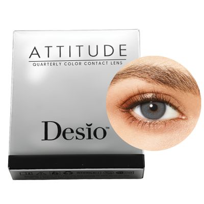 Desio™ Dreimonats-Farblinsen, 2-farbig | Bold Grey, sphärisch Bold Grey Farblinsen mit Verpackung und natürlichem Farbeffekt am Auge