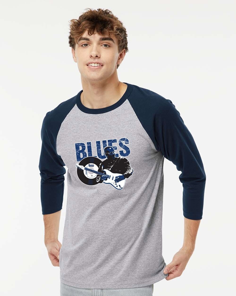 Raglan Three-Quarter Sleeve Baseball  Blues T-Shirt
