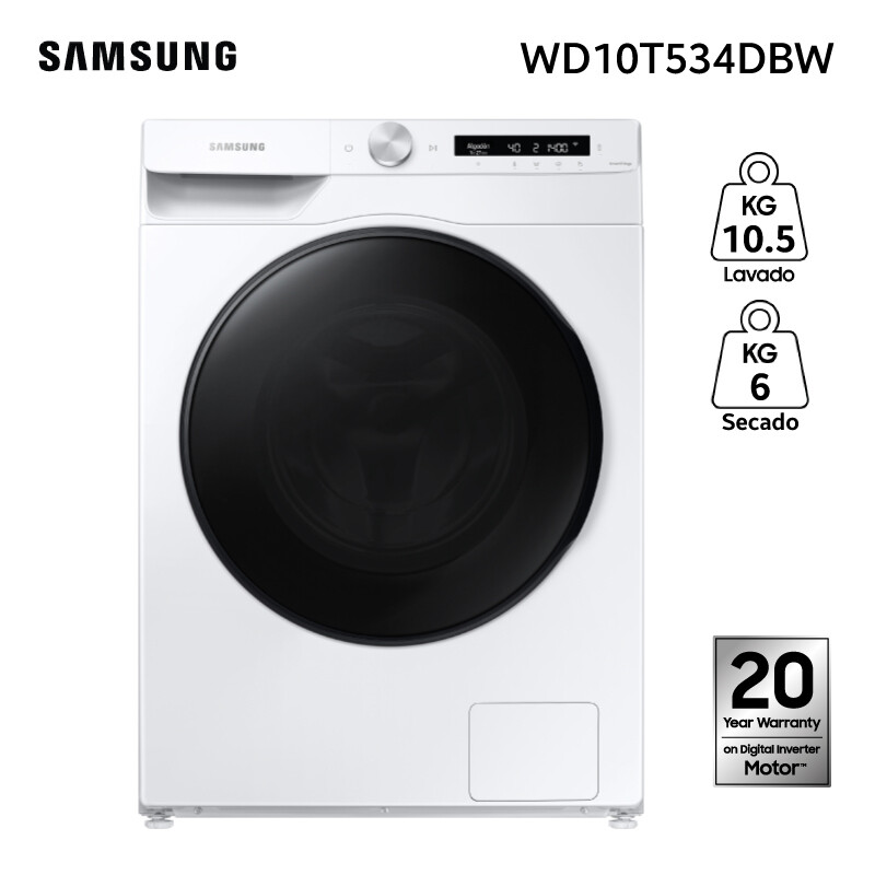 Lavasecarropas Samsung Inverter Carga Frontal 10.5KG Eco Bubble WD10T534DBW