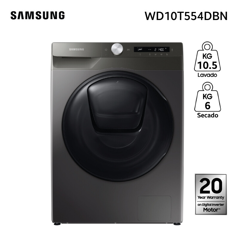Lavasecarropas Samsung Inverter Carga Frontal 10.5KG Eco Bubble WD10T554DBN