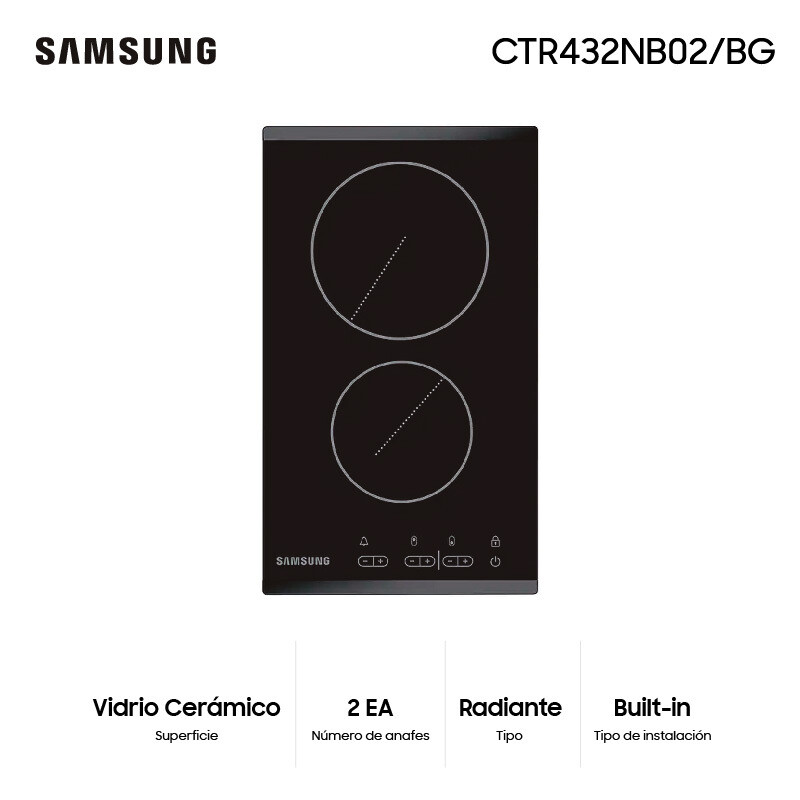 Anafe Eléctrico Samsung 2 Hornallas Display Led CTR432NB02