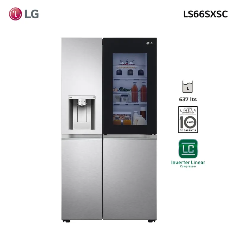 Refrigerador LG inverter 637L Side by Side InstaView Cratf Ice™ y ThinQ™ LS66SXSC