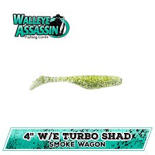 WALLEYE TURBO SHAD 4"SMOK.WAGN BASS ASSASSIN SMOKE WAGON