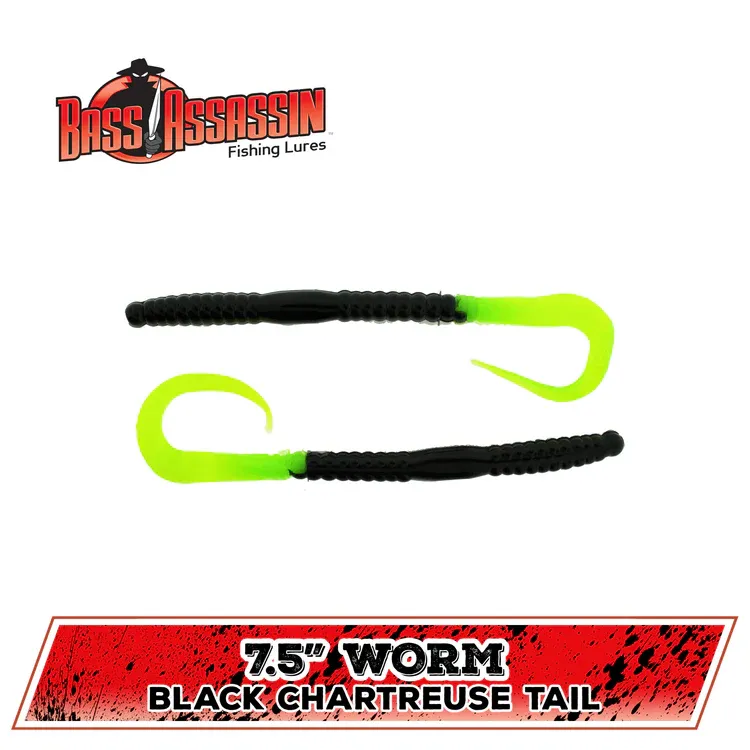 bass assassin  worm 7.5 black/chart tail