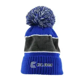 blue clam knit pom hat