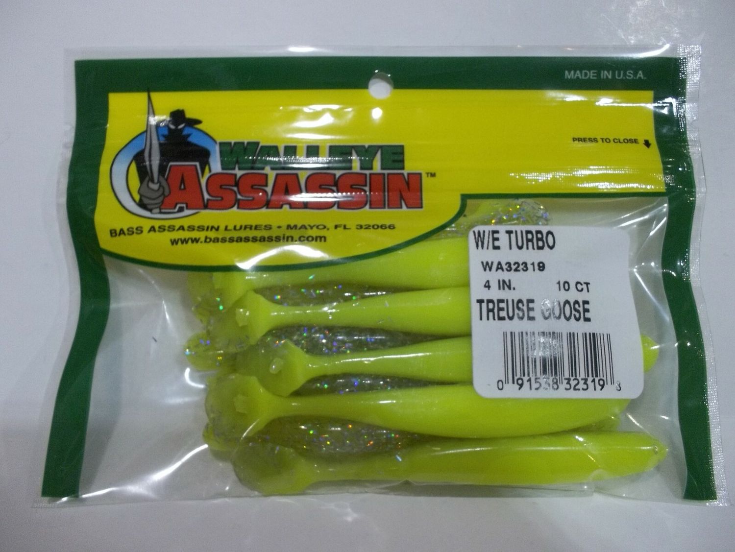 Walleye Assassin Turbo Shad 4" Treuse Goose 10ct