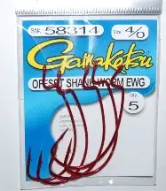 Gamakatsu Offset Shank Worm EWG #4 Red Qty 5